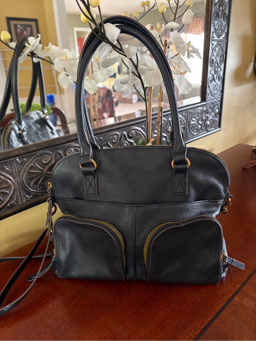 American Leather Co. Textured Black Leather Satchel/Crossbody
